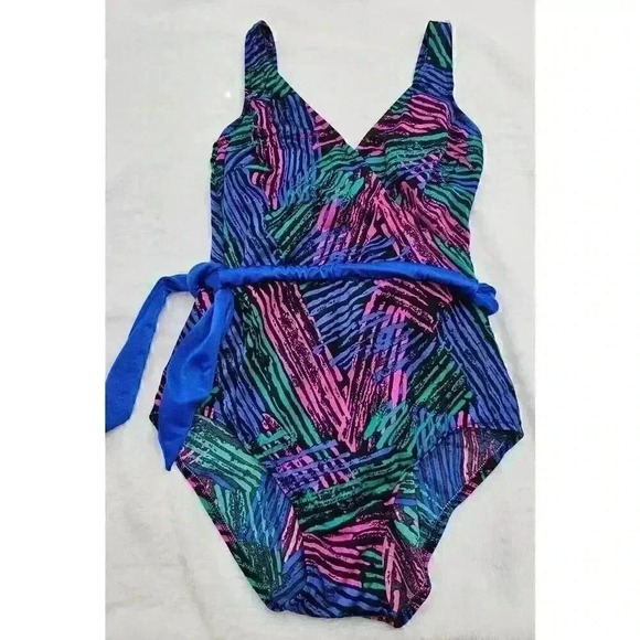 Vtg 80s/90s Robby Len Swimfashions Women's 14 Multicolored One-piece Swimsuit - Picture 1 of 9